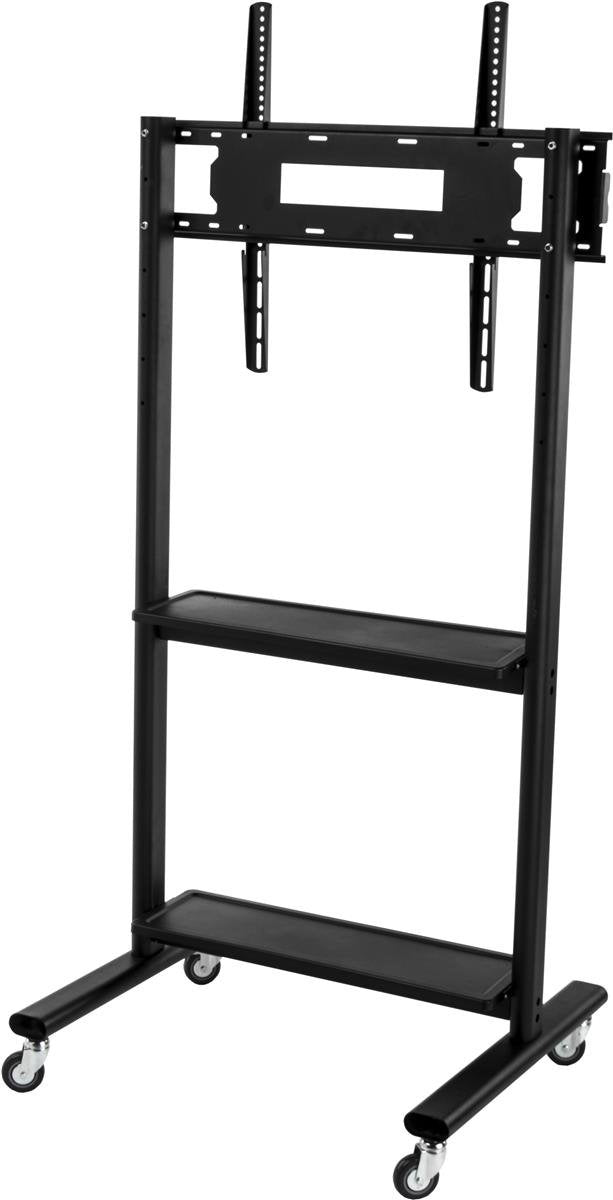 TV Stand with Wheels for 32" to 80" Flat Screen Monitors, Height Adjustable with 2 Shelves & Locking Wheels, Steel (Black)
