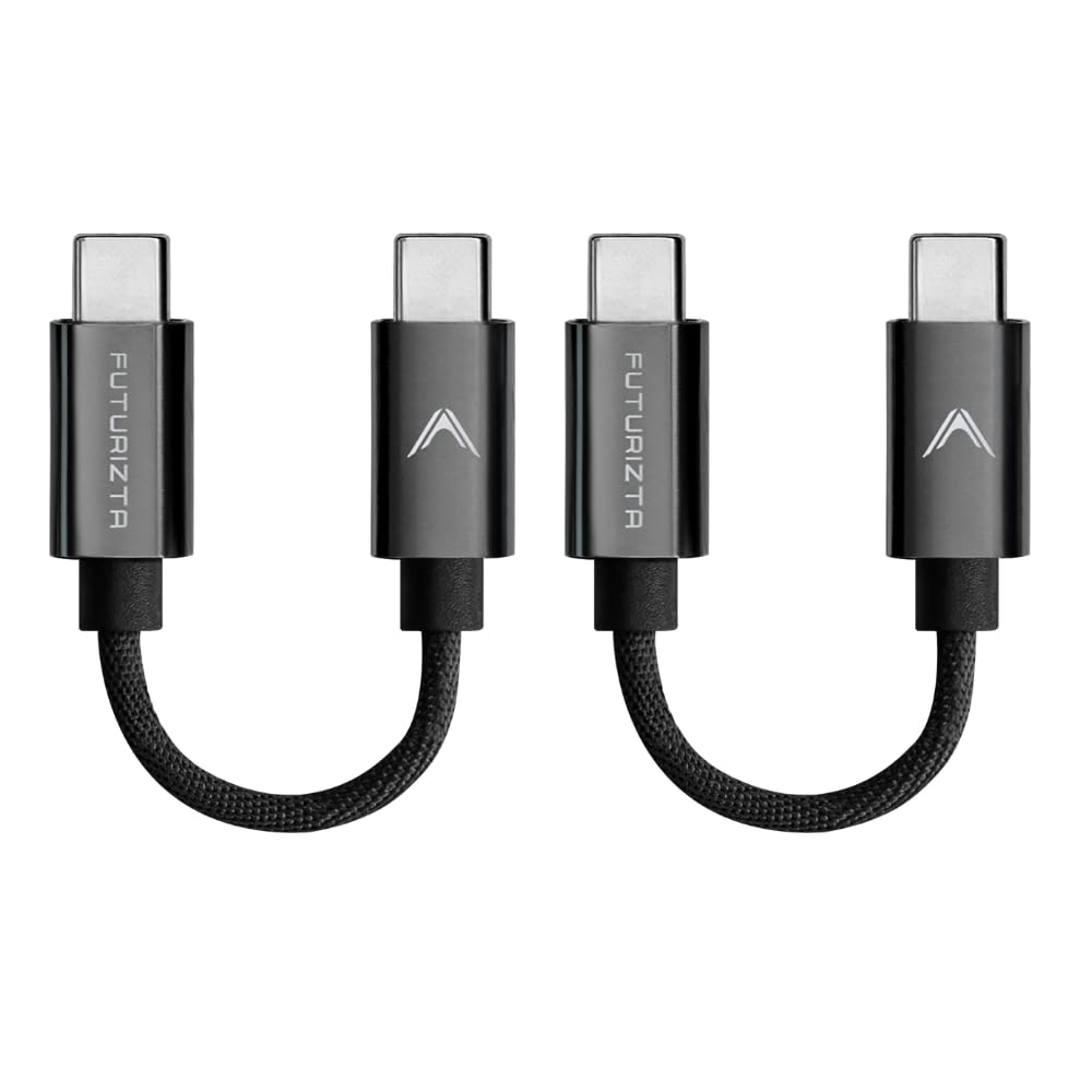 Futurizta Tech® Zeus-X Short USB-C to USB-C Cable 2 Packs (0.33ft/0.1m) 60W 20V/3A Type-C Fast Charging Cable QC3.0 QC4.0 Compatible with Samsung