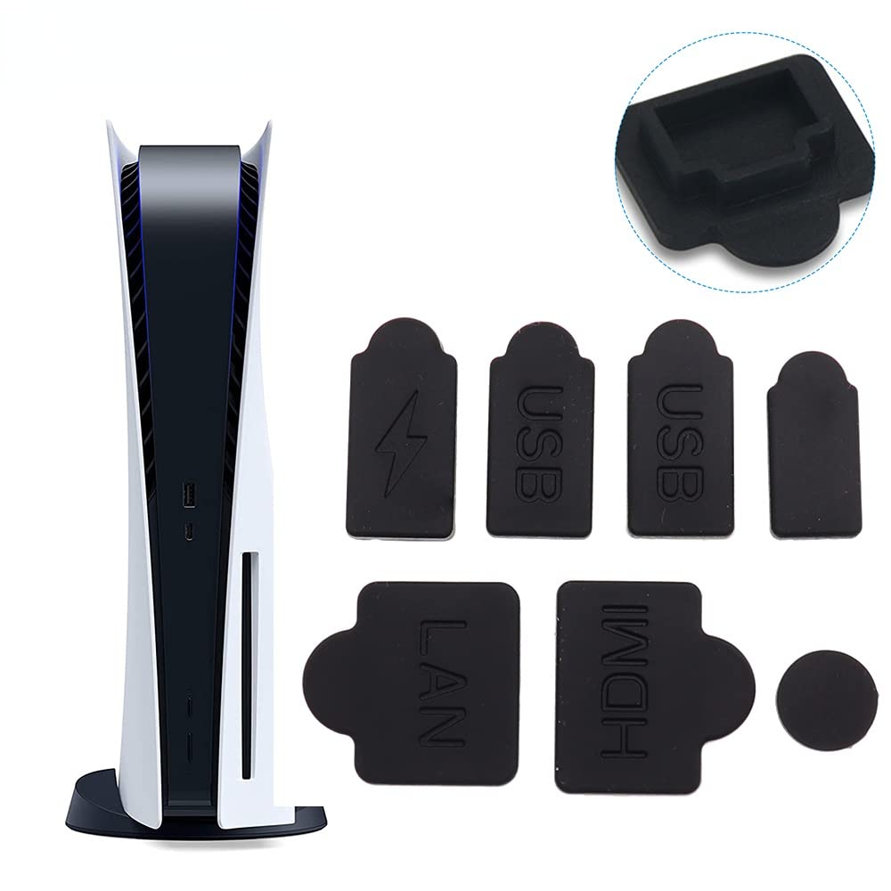 7pcs Silicone Dust Plugs Set for PS5 Game Console HDMI Interface Anti-Dust Cap Dustproof Cover