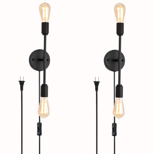 BANGANMA 2-Light Black Bathroom Vanity Light Fixtures?Modern Industrial Wall Light Fixtures with On/Off Switch Cord, Plug in Wall Sconce Set of Two