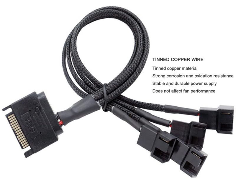 2Pcs 15Pin SATA to 3Pin 4Pin Adapter Cable SATA to PWM Conversion Power SATA 1 to 4 Extension Cables Case Fan Power Spliter Hub for Computer CPU Host