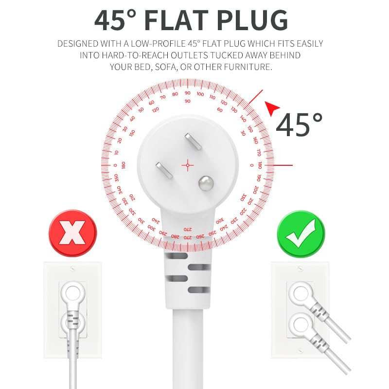 [White Lunar] Power Strip Tower with Surge Protector - 11 AC Outlets, 4 USB Ports (2 USB-A & 2 USB-C), 6ft Heavy-Duty Flat Plug Extension Cord