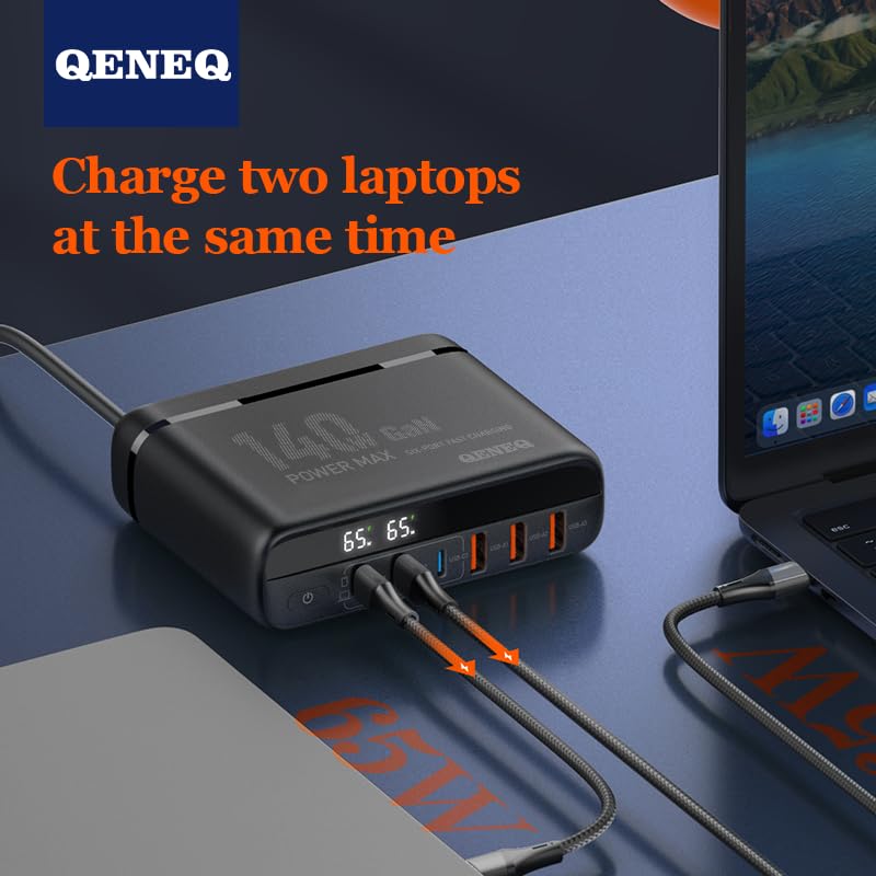 GaN 140W USB C Charger Block 6 Port Multi USB Charging Station Hub Power Digital Display 100W Laptop Charger Type c Universal Travel Adapter EU/UK/US