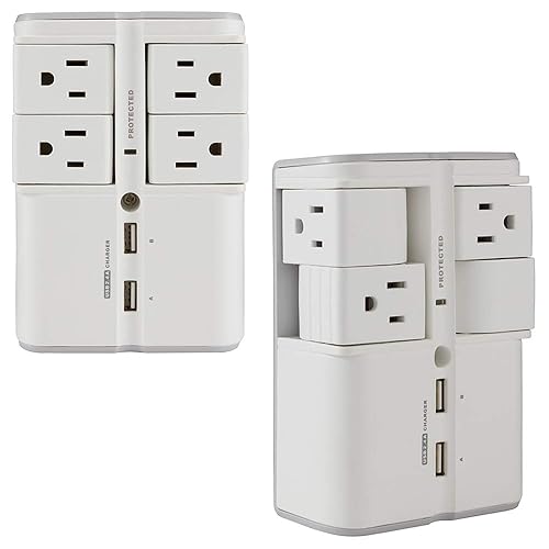 ECHOGEAR USB Wall Charger Surge Protector with 4 Pivoting AC Outlets & 2 USB Ports - Packs 1080 Joules of Surge Protection & Installs On Existing