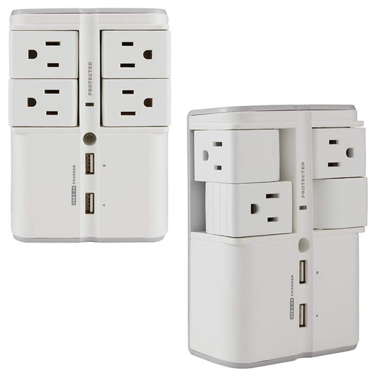ECHOGEAR USB Wall Charger Surge Protector with 4 Pivoting AC Outlets & 2 USB Ports - Packs 1080 Joules of Surge Protection & Installs On Existing