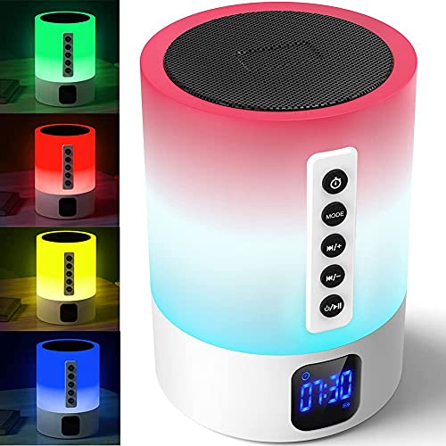 Night Lights Bluetooth Speaker, Hompot Touch Sensor LED Bedside Lamp + Dimmable Warm Light & Color Changing, Bedroom Alarm Clock, MP3 Music Player