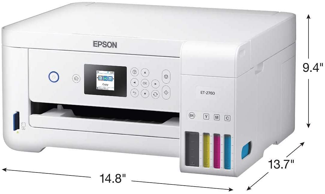 Epson EcoTank ET 2760 Wireless Color Inkjet Cartridge-Free All-in-One Supertank Printer, Mobile Print, Copy Scan, Auto 2-Sided Printing, Voice