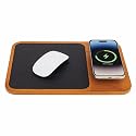 Oliver Gray Mousepad with Wireless Charger - 3-in-1 Wooden Wireless Charging Station & Phone Holder, Premium Vegan Leather Desk Charger Mat