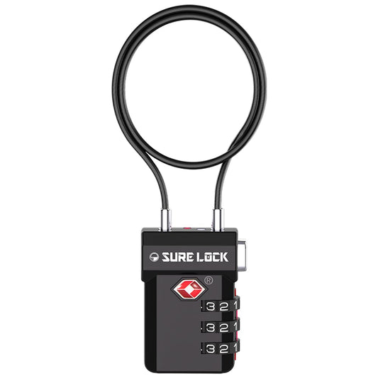 SURE LOCK TSA Approved Luggage Lock – 3-Digit Combination with Open Alert, Extra Long Cable, Easy-Read Dials for Suitcase & Travel