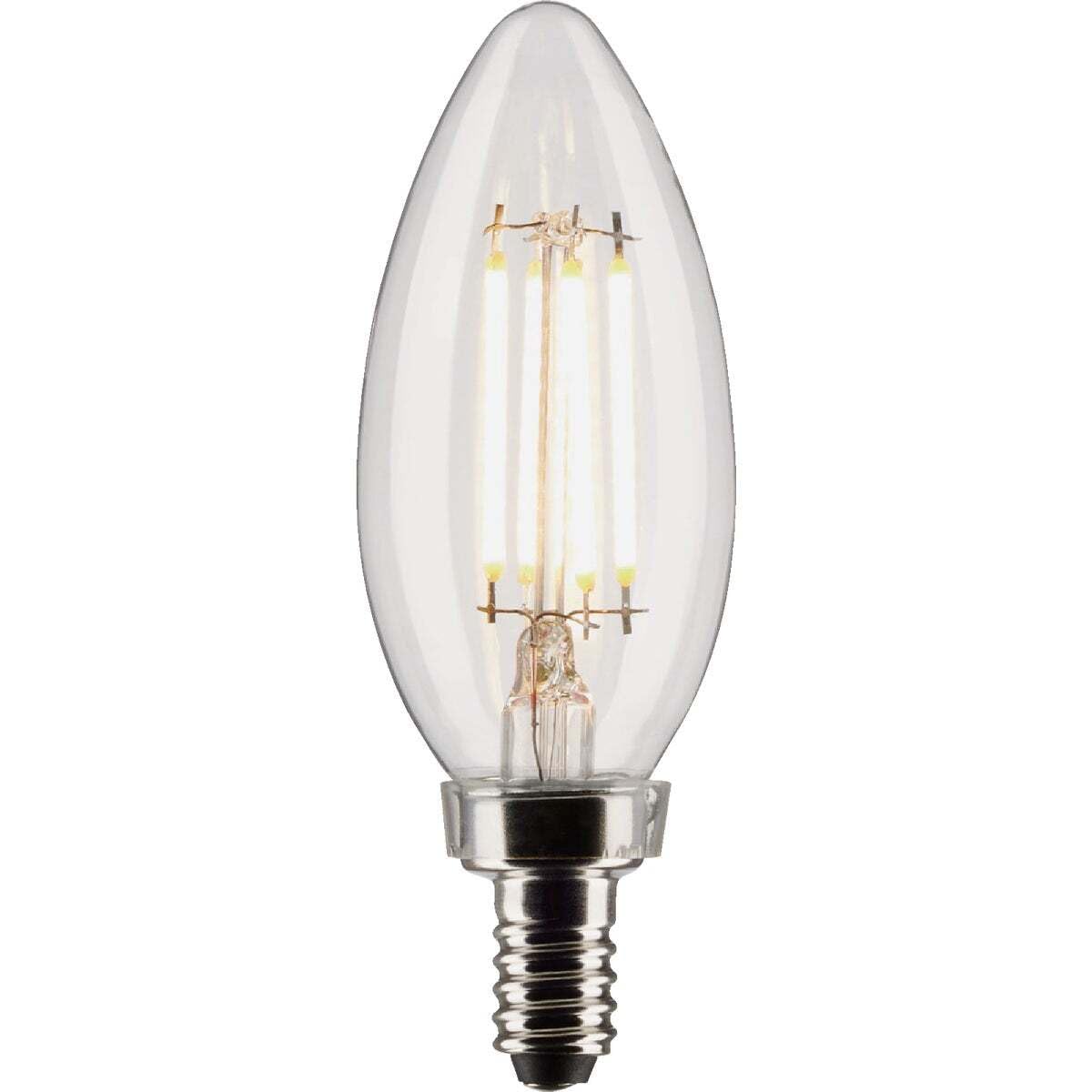 Satco S21819 4 Watt B11 LED Bulb, Clear, Candelabra Base, 2700K, 350 Lumens, 120 Volt, 2-Pack