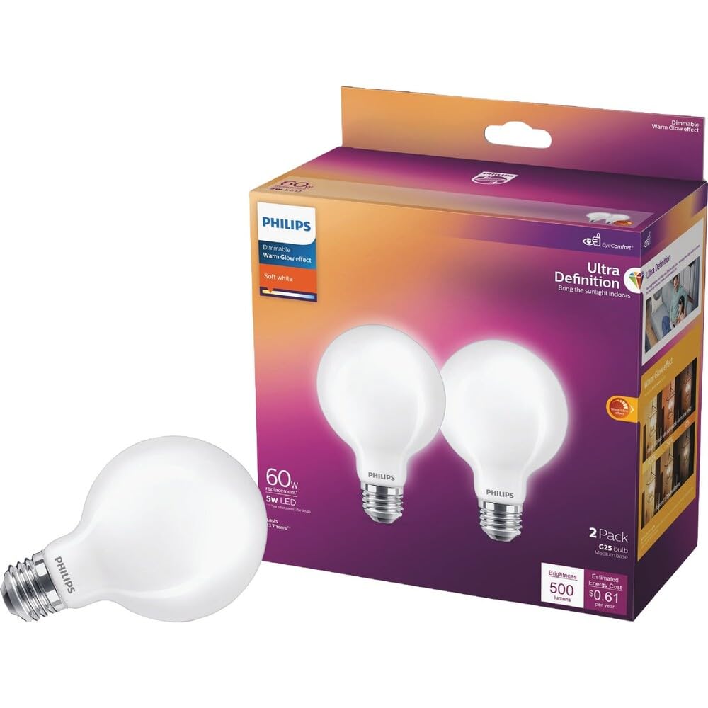 Philips 565000-5G25/PER/UD/FR/G/E26/WGD 4/2PFT20 G25 Globe LED Light Bulb