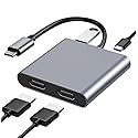 JUEJUEZI 4-in-1 USB C to Dual HDMI Adapter, USB C Multi Port Adapter with 2 HDMI 4K Ports, USB3.0, PD 100W, C-Type to 2 HD Splitter, Suitable