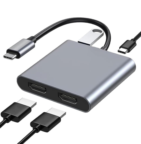 JUEJUEZI 4-in-1 USB C to Dual HDMI Adapter, USB C Multi Port Adapter with 2 HDMI 4K Ports, USB3.0, PD 100W, C-Type to 2 HD Splitter, Suitable