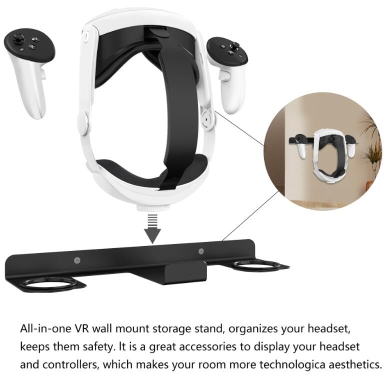 Coyktonty VR Headset Wall Mount Storage Stand Hook for Meta O-culus Quest 2/O-culus Quest 3/O-culus Quest pro VR Headsets, Gaming Controller Hanger