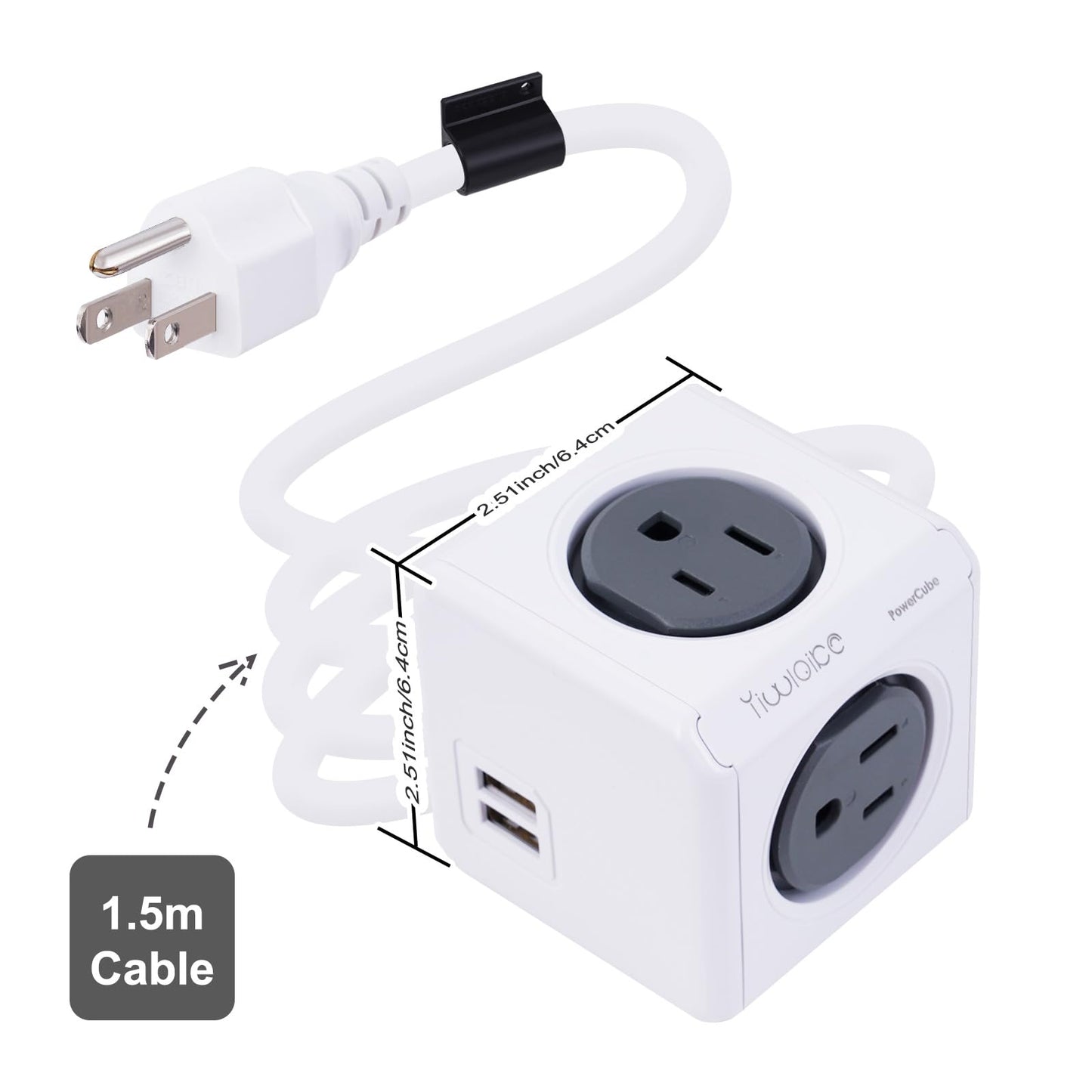 Surge Protector Power Board, 4 - Outlet Extender Multi - Plug Socket with 2 USB Charging Ports, 5 Foot Extension Cord, Installation Base?Suitable