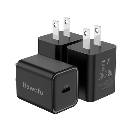 [UL Listed] Bawofu 20W USB C Charger, 3-Pack GaN Wall Charger Block Power Adapter, Compact Fast Charger Brick for iPhone 14/14 Plus/Pro