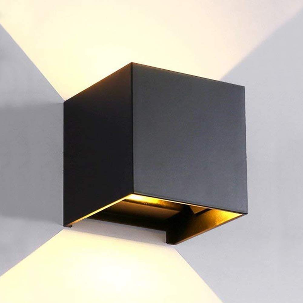 LANFU LED Aluminum Waterproof Outdoor Wall Sconce, 100-277V 3000K Outdoor Cube Square Wall Light Warm Light 2 LEDs Black 6W Outside Wall Lights