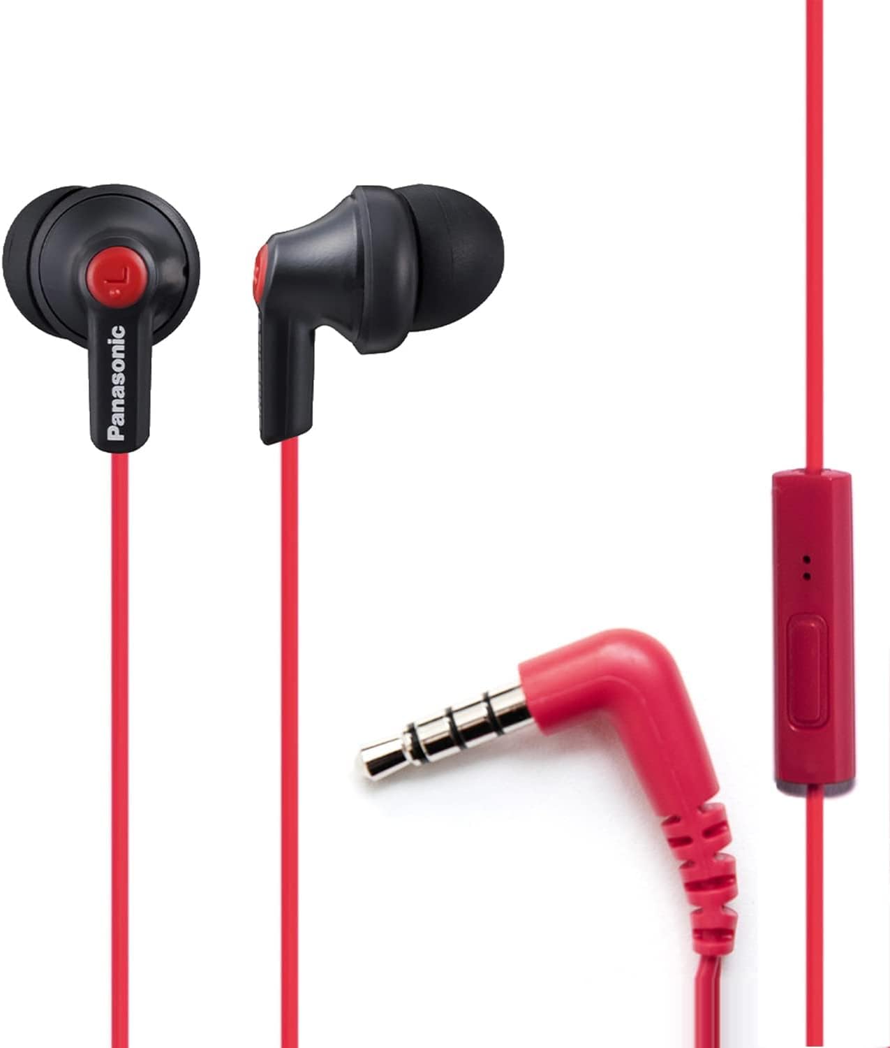 Panasonic ErgoFit Wired Earbuds with Microphone, 3.5mm Jack Headphones with Mic and Call Controller, Ergonomic Custom-Fit Earpieces (S/M/L),