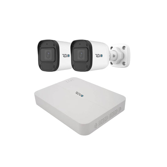 REVO Ultra 4CH 4K POE H.265 NVR, 1TB & 2X 2K (4MP) Indoor/Outdoor IR Cameras with Built-in Mic - Remote Access Via Pc, Mac & Phone (No Monthly Fee)