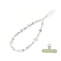 NUANJUYU Cute Sparkling Star & Cat's Eye Phone Lanyard, Beaded Crystal Charm Strap for Phone Keys Purse - Gift for Women Girls?White ?