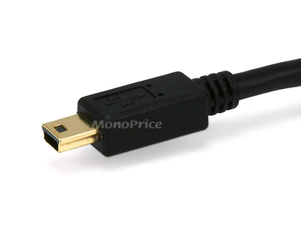 Monoprice 3-Feet USB 2.0 A Male to Mini-B 5pin Male 28/24AWG Cable with Ferrite Core (Gold Plated) (105447),Black