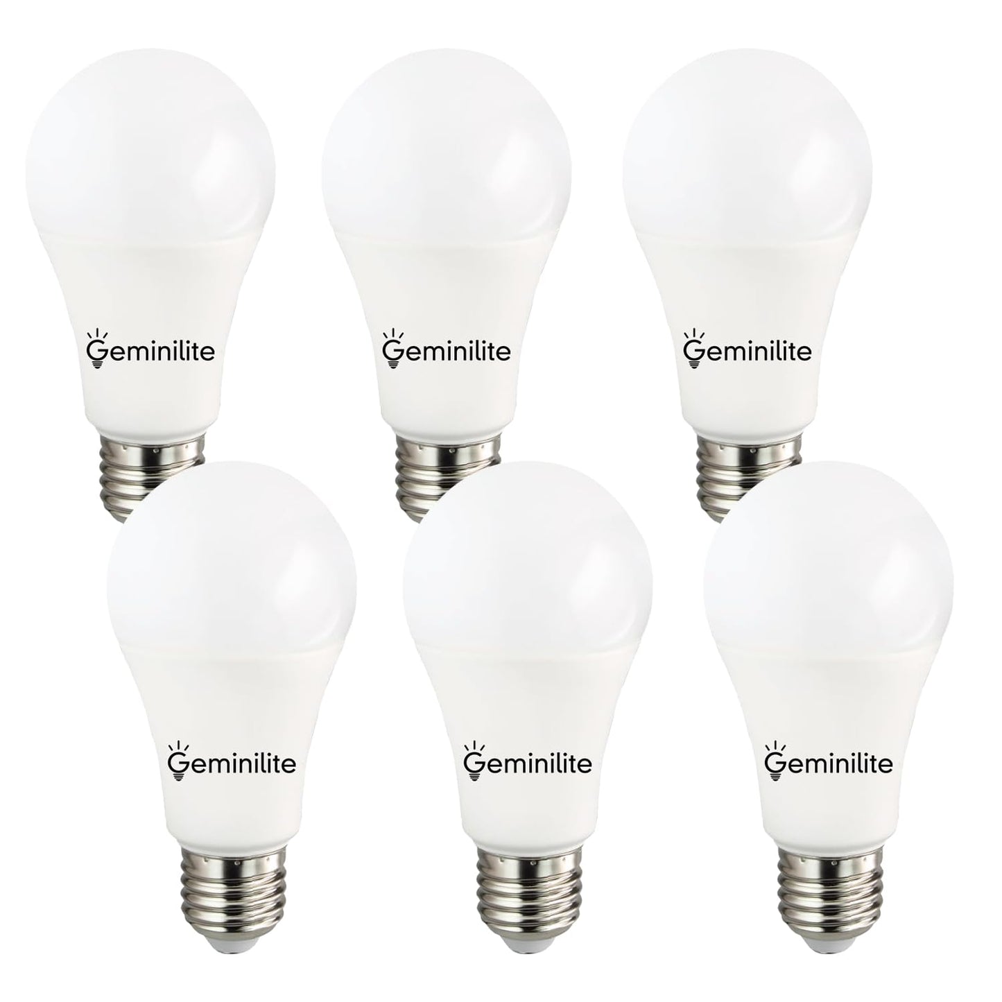 Geminilite A19 LED Bulbs 100W Equivalent 15W 6500K Daylight 6 Pack