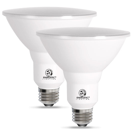 Energetic LED Flood PAR38 Light Bulb, 1800 Lumen, 3000K Warm White, 150W Equivalent, Efficient 15W, Wet Rated, Medium Base, Dimmable, 2 Pack,