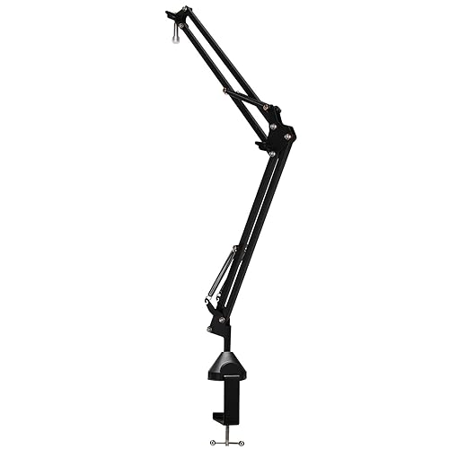 Knox Gear Boom Arm Microphone Stand for Podcasts, Studio Recording, Radio Broadcast, and Gaming, Microphone Desk Stand with 360-degree Rotation, Black