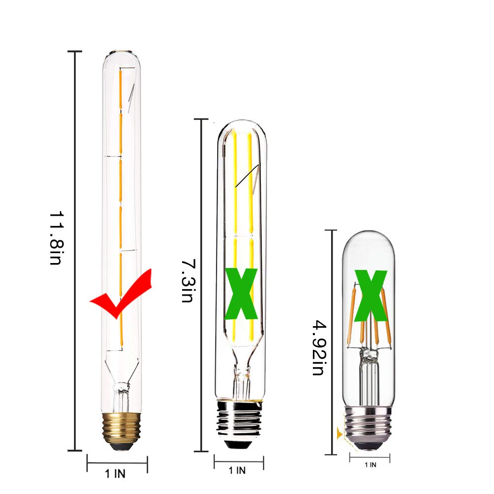 VCTC Lighting T300 6W Dimmable Led Edison Light Bulb T10(T30) Long Tubular Antique LED Filament Light,60 Watt Equivalent,4000K Daylight White,E26