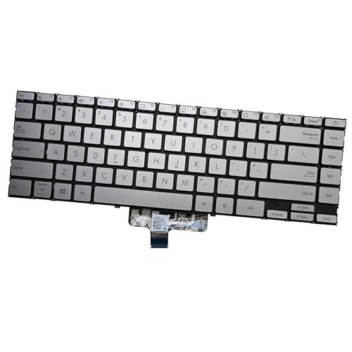 Laptop US Keyboard Compatible for Asus Zenbook 14 Q408 Q408U Q408UG Q407 Q407I Q407IQ Backlit (Silver)