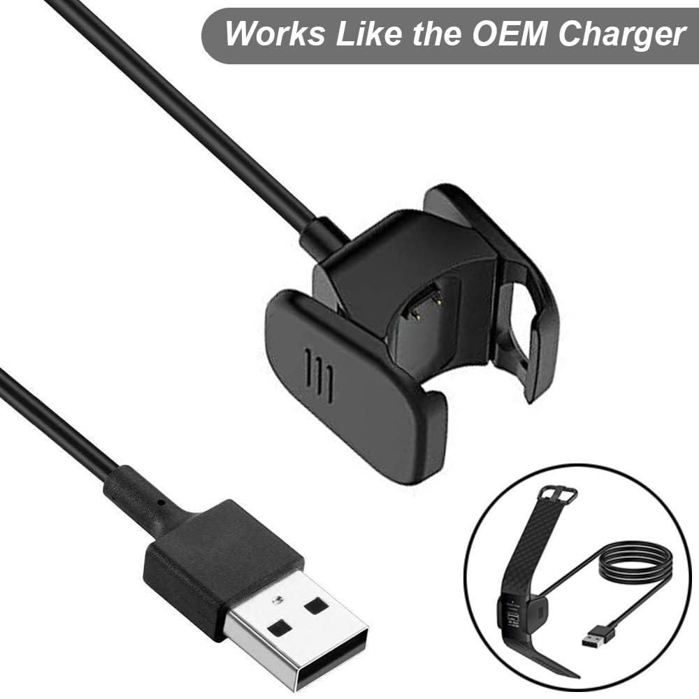 Charger for Fitbit Charge 3/4, Replacement USB Charging Cable Clip Cord for Fitbit Charge 3/4 Fitness Activity Tracker (2-Pack, 1m/3.3ft)