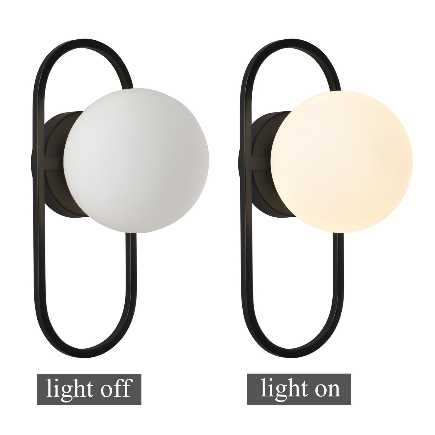 SeeU Vintage Black Wall Sconces Set of Two Globe Wall Lamp with Milky Glass Shades Modern Wall Light Fixtures for Living Room, Bedroom, Stairs