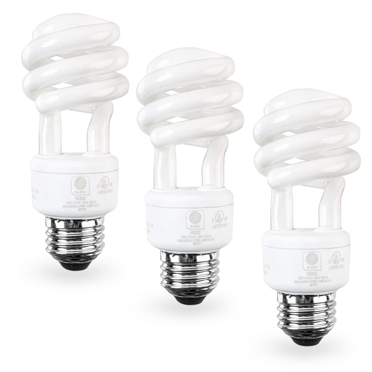 SLEEKLIGHTING E26 Standard Screw Base 13W Spiral CFL Light Bulb Cool White