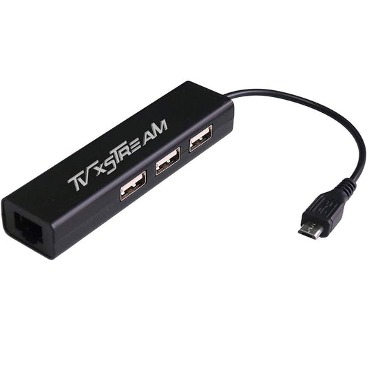 TV xStream LAN Ethernet Adapter with 3 USB Port Hub with Micro USB Power for TV Streaming Devices, Stick 2nd Gen, 3rd Gen 4K firestick, Plus USB to DC