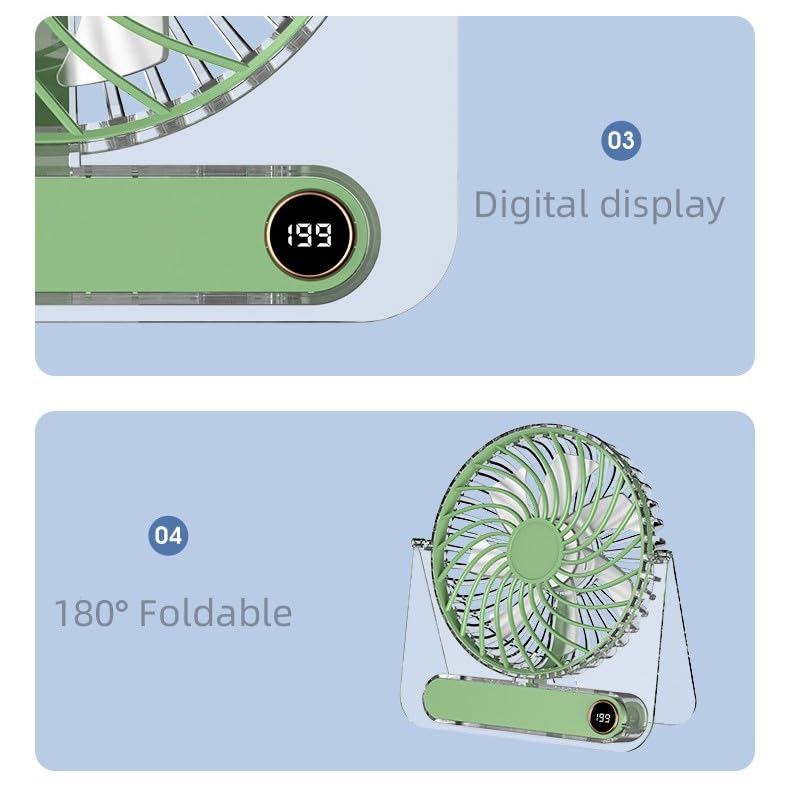 Portable Card Desktop Fan - Fashion Transparent Ultra-thin Desk Fan 1800mAh USB Rechargeable Personal Battery Operated Mini Small Pocket Fan