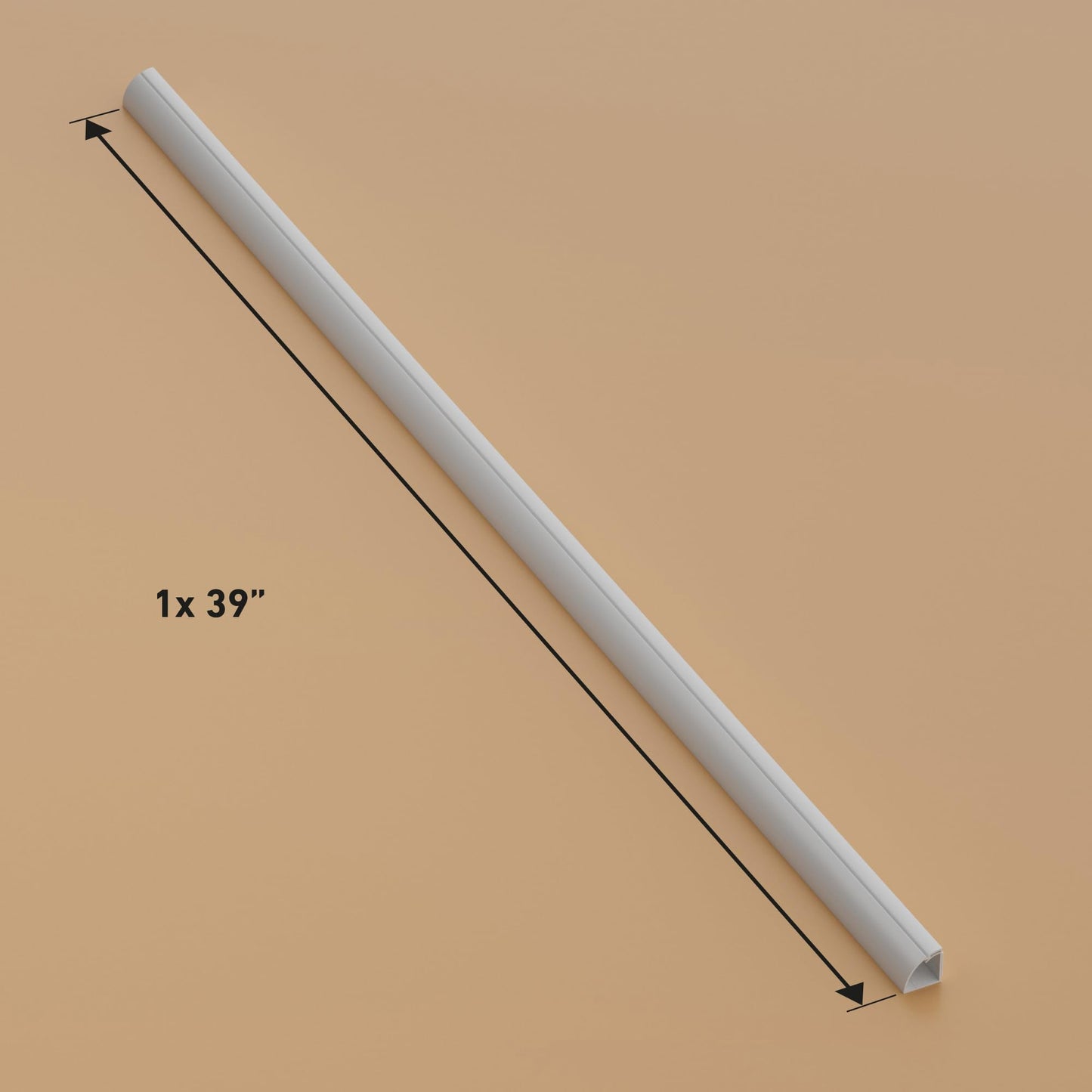 D-Line 39" White Quarter Round Cable Raceway, Corner Cord Cover, Self-Adhesive Floor Molding with Wire Channel - 0.87" (W) x 0.87" (H) x 39in Length