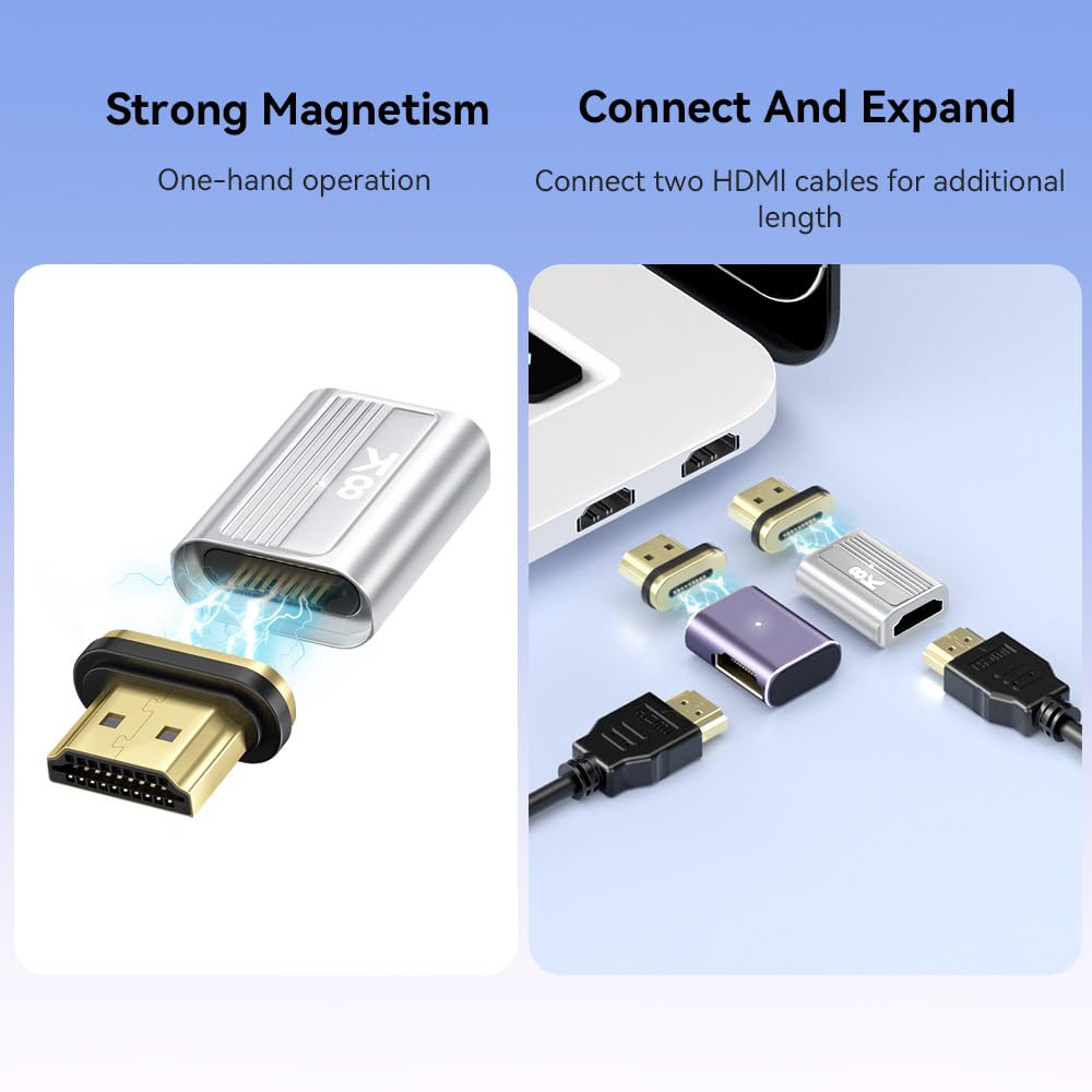 HESKUL Magnetic HDMI Coupler 8K@60Hz HDMI Female to Male Adapter HDMI 2.1 Connector 3D Extender Compatible with HDTV Roku Stick Chromecast HDMI Cable