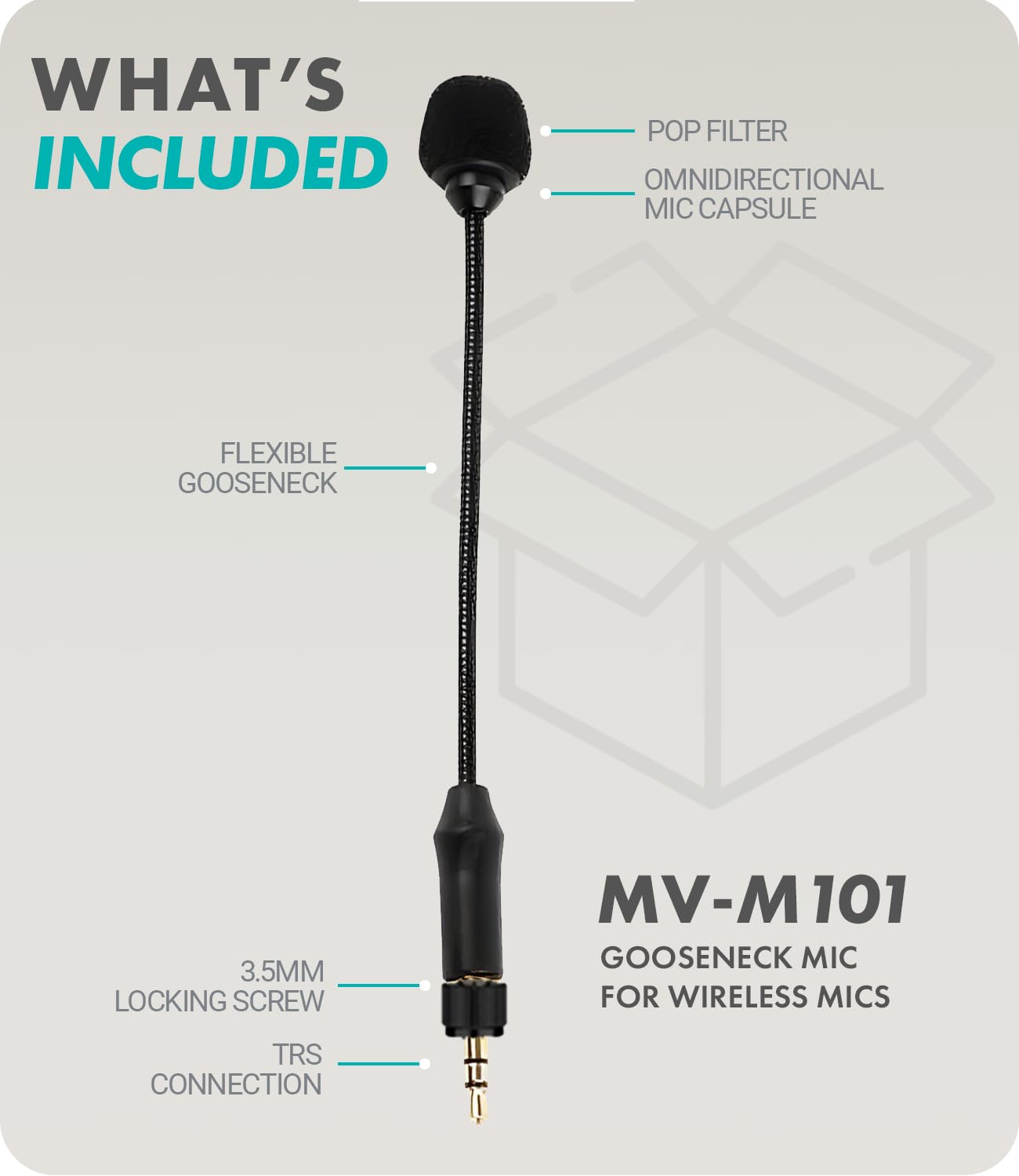 Movo MV-M101 Gooseneck Omnidirectional Lavalier Microphone- Compatible with DJI Mic/Rode Wireless Go Series Wireless Transmitters - Lapel Mic for