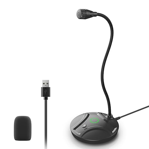 CMOCIIY Plug & Play USB Computer Microphone, Flexible Gooseneck & Mute Button LED - Desktop Microphone for Gaming, YouTube, Streaming, Compatible with
