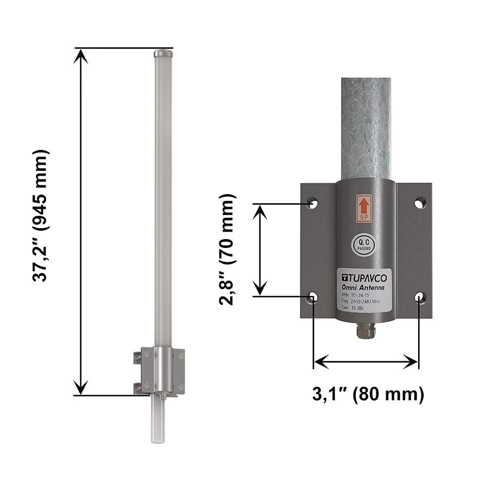 WiFi Outdoor Omni Antenna Gain 12dB 2.4Ghz Roof Mount (3 Feet Long) Wireless Network Extender/Repeater Range Pole(N-Female Cable Connector)