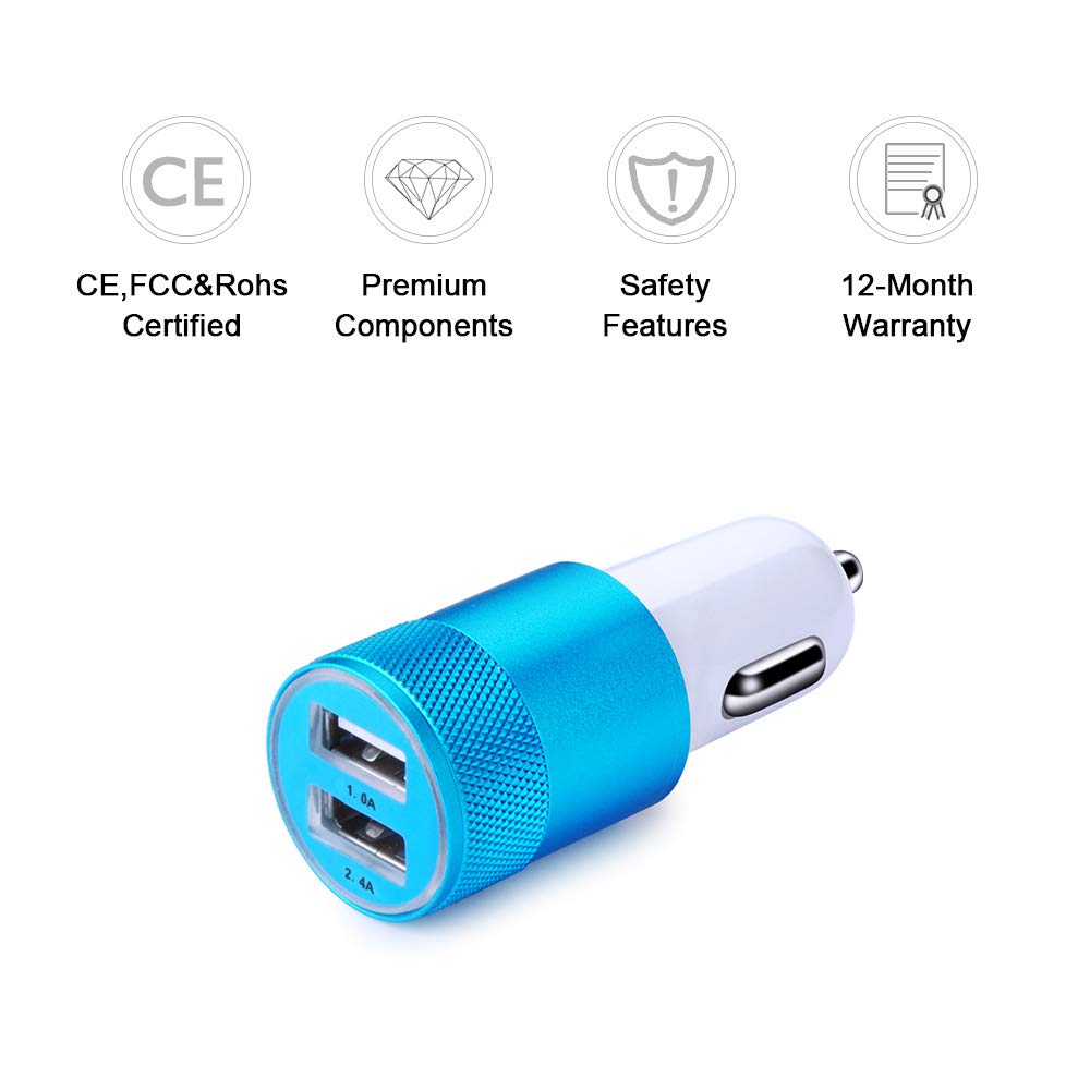 Car Charger, Sicodo 3.4A 2 Pack USB Smart Port Charger Compatible with iPhone 17 16 15 14 13 12 SE X 11 Pro, Pro Max, Plus, Samsung Galaxy S26 S25 S24