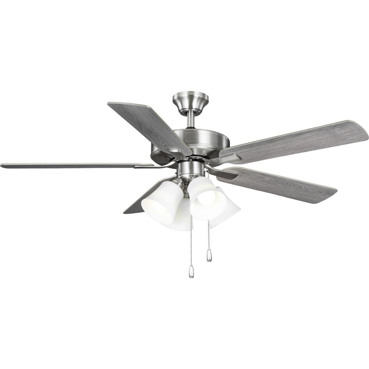 Progress Lighting P250077-009-WB AirPro 52-Inch AC Motor 5-Blade Ceiling Fan, 52x52x18.7 in, Transitional with LED Light, Brushed Nickel