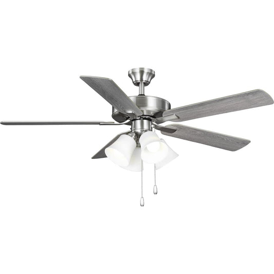 Progress Lighting P250077-009-WB AirPro 52-Inch AC Motor 5-Blade Ceiling Fan, 52x52x18.7 in, Transitional with LED Light, Brushed Nickel