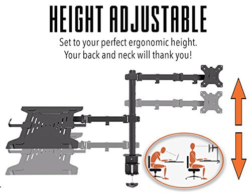 Stand Steady Monitor Mount + Laptop Stand | Height Adjustable Monitor and Keyboard Stand with Full Articulation and Desk Clamp Or Grommet | VESA Mount