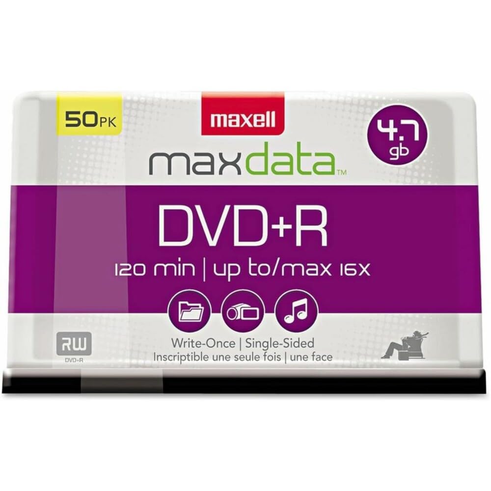 Maxell - MAX639013, DVD-R Blank Disc - 4.7GB Storage Capacity with 16X Write Speed - Write-Once Format for Large File & Superior Archival Life