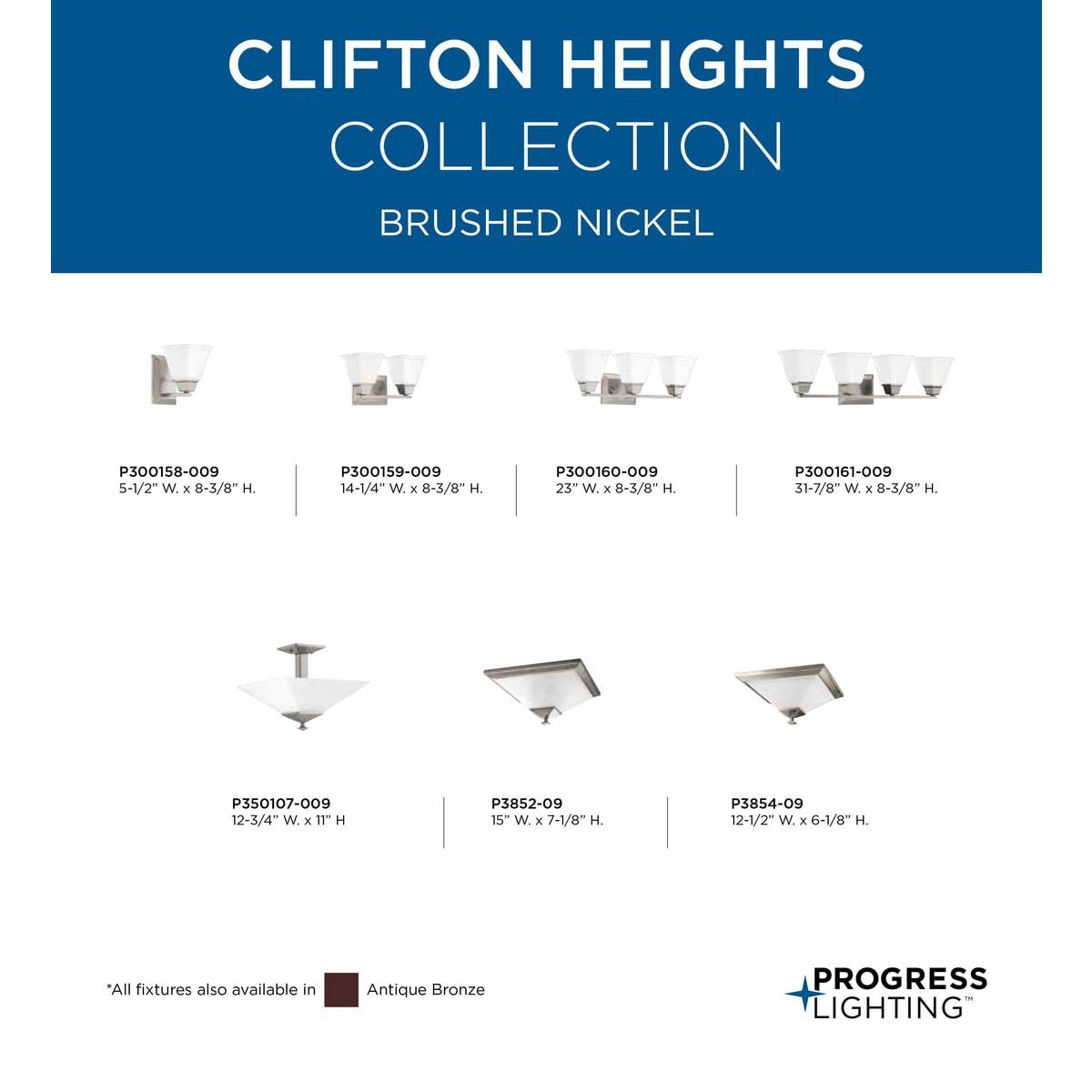 Progress Lighting P300160-009 Clifton Heights Bath & Vanity, Brushed Nickel, 8.38x23.00x23.00