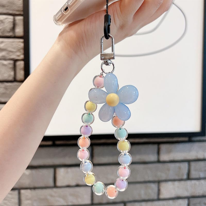 Jinshining Blue Mobile Phones Lanyard Universal Phone Chain Colorful Pearl Phone Lanyard Wrist Strap Anti Lost Fashion Phones Case Keychain Wallet