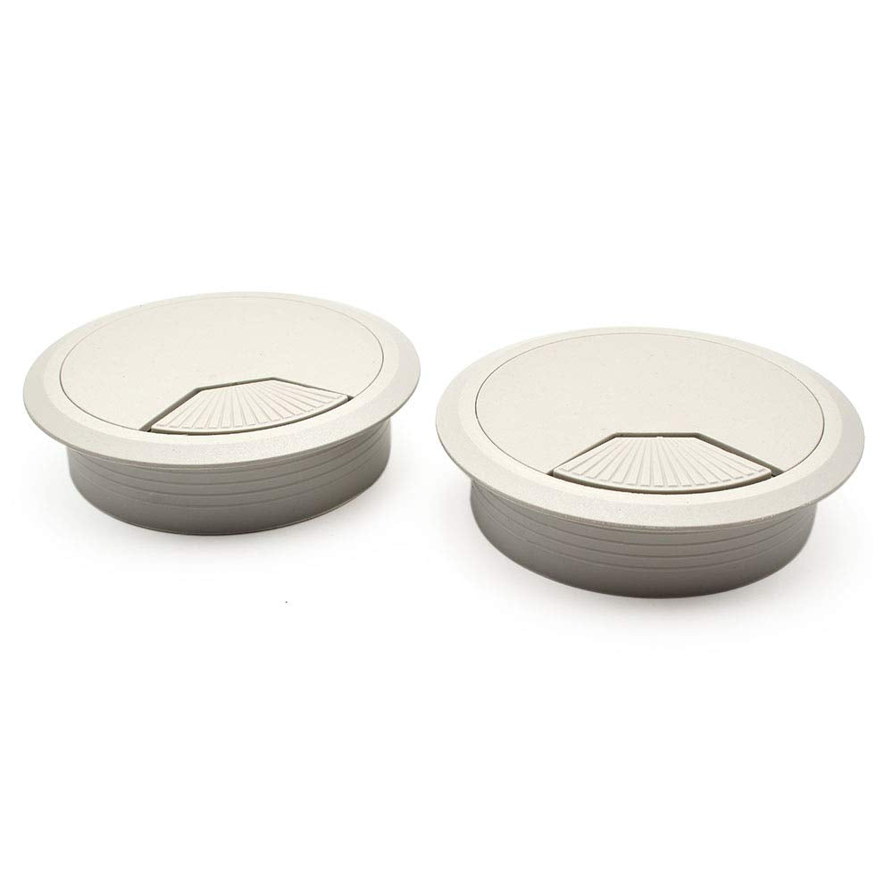 3-1/8 Inch (80mm) Grey Wire Grommets and Cable Ties Kit ABS Plastic Desk Hole Cover Cord Organizer for Computer Desks Cabinet (2pcs Desk Grommets +