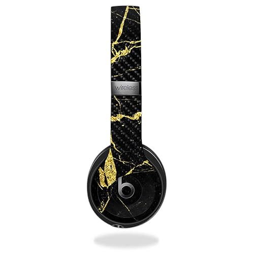 MightySkins Carbon Fiber Skin for Beats by Dr. Dre Solo 3 Wireless - Black Gold Marble | Protective, Durable Textured Carbon Fiber Finish | Easy…