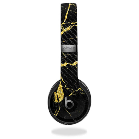 MightySkins Carbon Fiber Skin for Beats by Dr. Dre Solo 3 Wireless - Black Gold Marble | Protective, Durable Textured Carbon Fiber Finish | Easy…